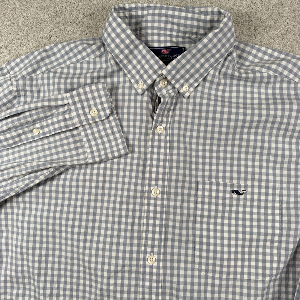Vineyard Vines Button Down Shirt Mens XL Blue Gingham Classic Fit Tucker Shirt